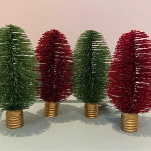 Shimmering Green and Red Trees with Gold Base-3.7x3.7x7.6 in- Set of 4- NWT
